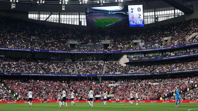 General view inside Tottenham Hotspur Stadium while a match is in progress
