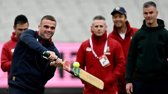 Ben Earl hits a cricket shot at Melbourne Cricket Ground