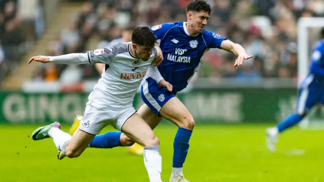 Callum O'Dowda battles Josh Key in the most recent south Wales derby