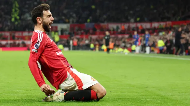 Bruno Fernandes celebrates a goal for Manchester United