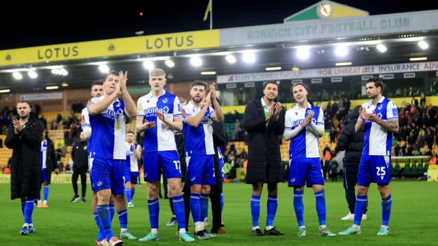 Bristol Rovers players at Carrow Road