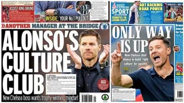 The Mirror and Express highlight Alonso's appointment in their Monday editions, speaking bout his desire to create the right "culture"