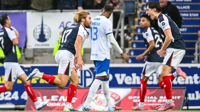 Falkirk's Henry Cartwright celebrates scoring against Rangers