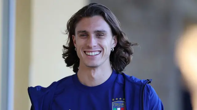 Riccardo Calafiori on international duty with Italy
