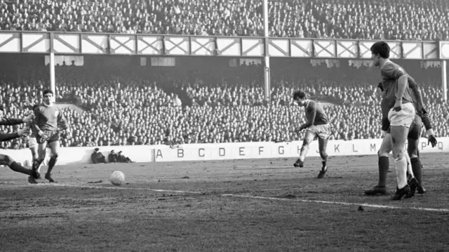 Howard Kendall scoring goal against Liverpool in 1968