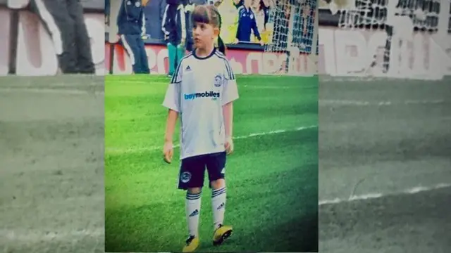 Amelia Warren stood on the Pride Park pitch as a mascot in 2011