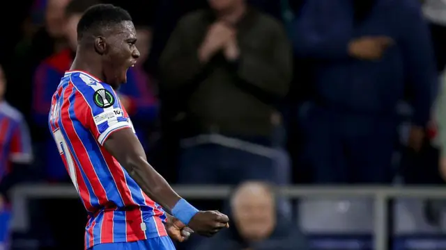 Ismaila Sarr celebrates goal for Crystal Palace against AZ Alkmaar in Europa Conference League