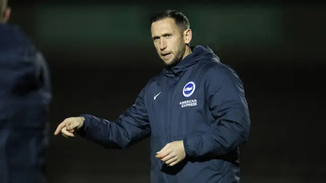 Brighton and Hove Albion manager Andrew Crofts looks on during the Papa John's Trophy match between Northampton Town and Brighton And Hove Albion U21 at Sixfields Stadium on November 02, 2021