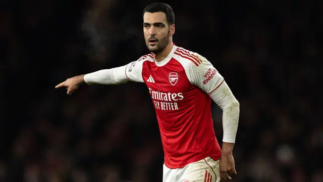 Mikel Merino of Arsenal gestures during the Premier League match between Arsenal and Aston Villa
