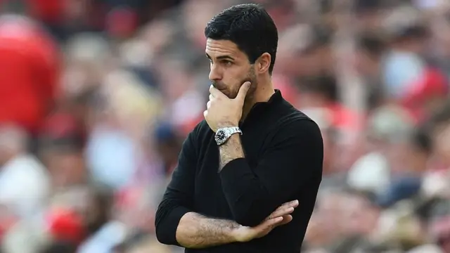 Arsenal manager Mikel Arteta looks on from the sideline