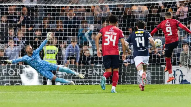 Dundee's Scott Tiffoney celebrates scoring to make it 1-0 during a William Hill Premiership match between Dundee and Ross County at the Scot Foam Stadium at Dens Park,