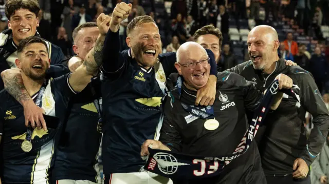 Falkirk's Scott Arfield and John McGlynn celebrate