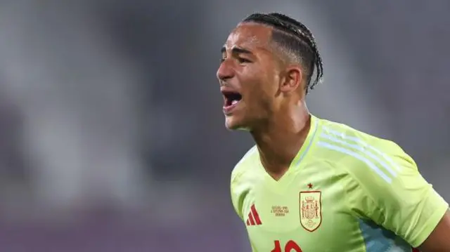 Mateo Joseph celebrates a goal for Spain's under-21 side