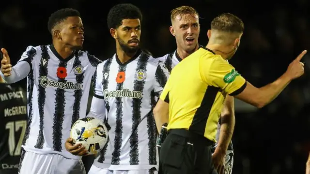 St Mirren's Miguel Freckleton looks bemused by the decision