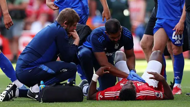 Awoniyi receiving treatment against Leicester 