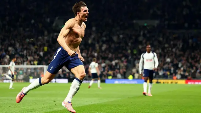 Joao Palhinha of Tottenham Hotspur celebrates