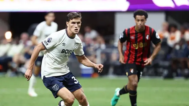 West Ham midfielder Freddie Potts in action against Bournemouth in Atlanta