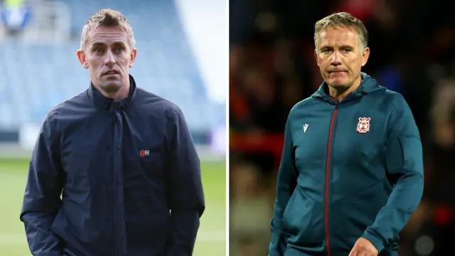 Ipswich Town boss Kieran McKenna (L) and Wrexham boss Phil Parkinson