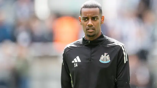 Alexander Isak looks on for Newcastle in training trop