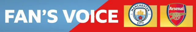 Split fan's voice graphic with Manchester City and Arsenal badges