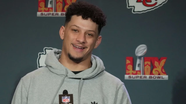 Patrick Mahomes speaking at a Super Bowl news conference on 5 February 2025