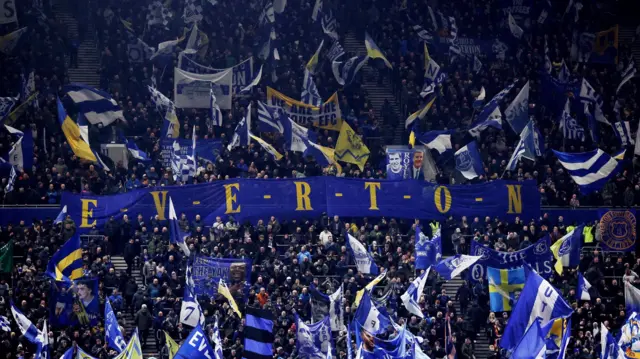 General view of Everton supporters waving flags