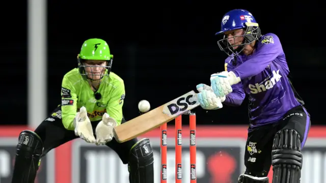 Hobart Hurricanes' Danni Wyatt-Hodge plays a shot against Sydney Thunder in the Women's Big Bash League