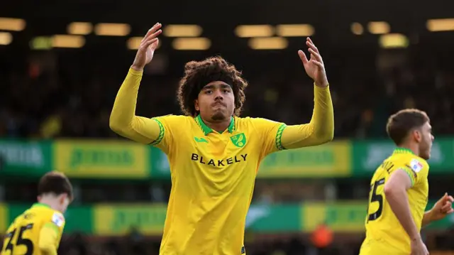 Jovon Makama celebrates after scoring Norwich City's opener against Southampton