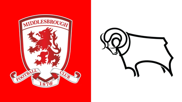Side-by-side of Middlesbrough and Derby County club badges