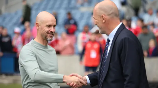 Manchester United manager Erik ten Hag and Rangers counterpart Philippe Clement