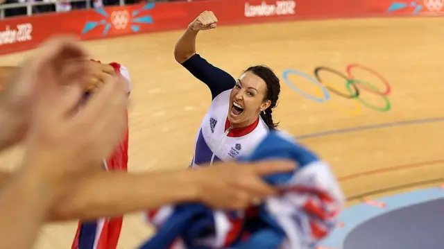 Dani King of Great Britain celebrates winning gold at London 2012