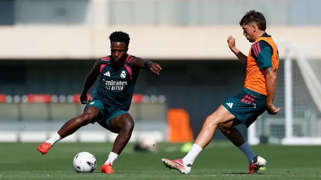 Vinicius Junior and Federico Valverde in Real Madrid training