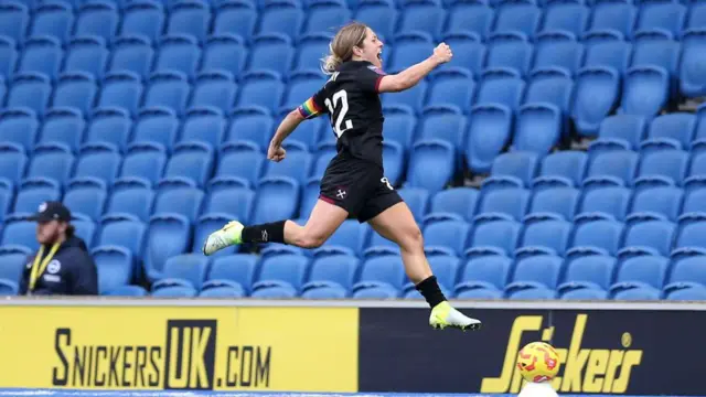 Katrina Gorry celebrates scoring for West Ham against Brighton