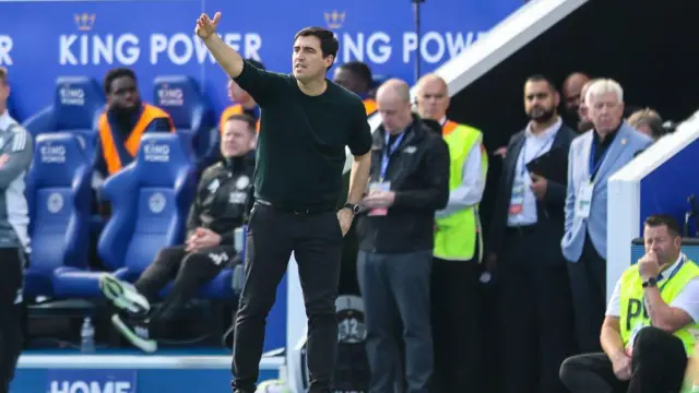 Bournemouth manager Andoni Iraola issues instructions during their 1-0 defeat at Leicester