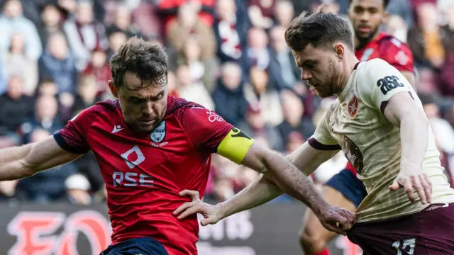 Ross County's Connor Randall and Hearts' Alan Forrest 