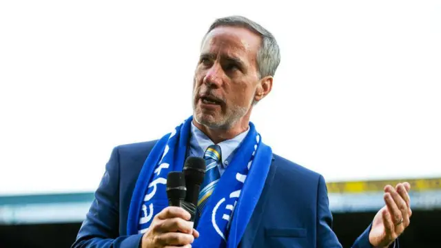 St Johnstone owner Adam Webb adresses the crowd during a William Hill Premiership match between St Johnstone and Aberdeen at McDiarmid Park, on August 05, 2024, in Perth, Scotland.