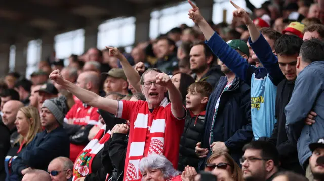 Wrexham fans at an away game