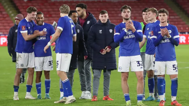 Cardiff players celebrate at Sheffield United
