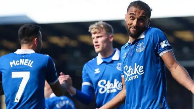 Dominic Calvert-Lewin celebrates scoring for Everton against Burnley at Goodison Park