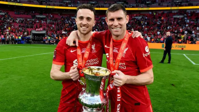 Diogo Jota and James Milner during their time at Liverpool