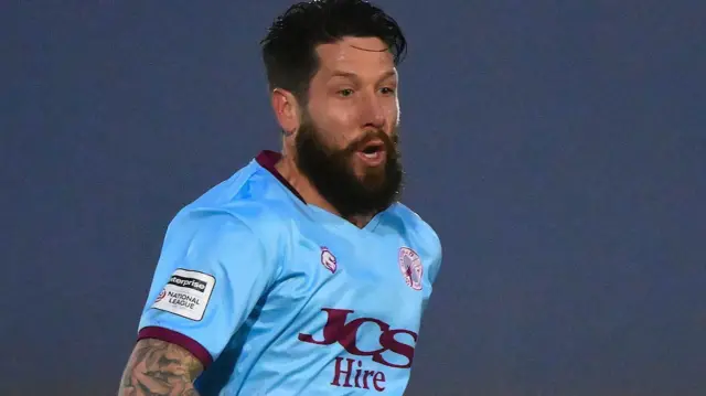 Midfielder Jacob Butterfield in action for Gateshead in their blue away jersey