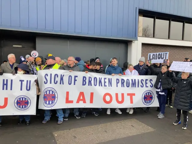 Action4Albion fans campaign outside The Hawthorns before a home game