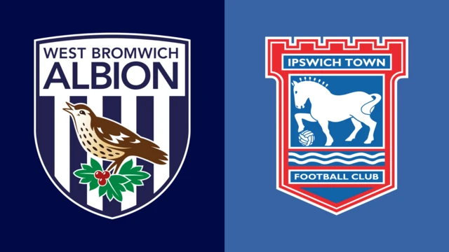 Side-by-side of West Bromwich Albion and Ipswich Town club badges
