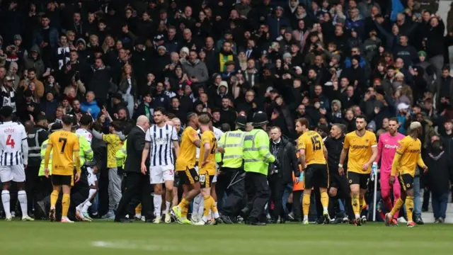 West Brom and Wolves players addressing crowd trouble