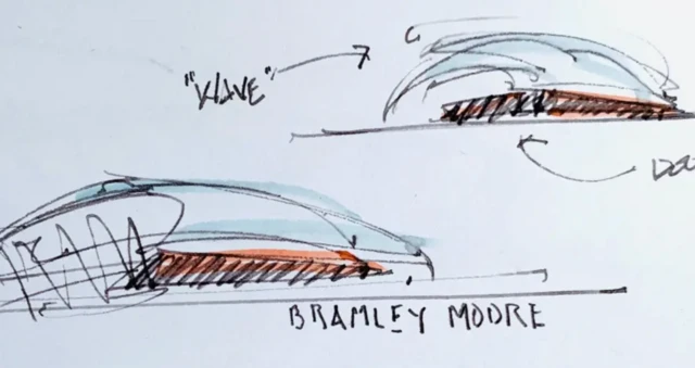 A sketch of the stadium looking like a wave washing over the top