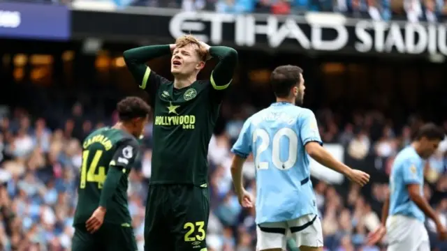 Brentford wing-back Keane Lewis-Potter create the chance that allowed Yoana Wissa to open the scoring at Manchester City