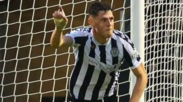 James Bolton celebrates scoring for St Mirren