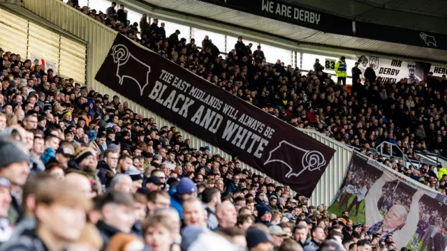 General shot of Derby County fans in the stands at Pride Park