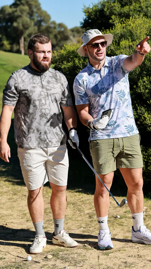 Luke Cowan-Dickie and James Lowe during the British and Irish Lions golf day 