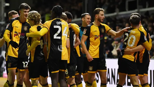 Newport players celebrate during the win over Crewe 